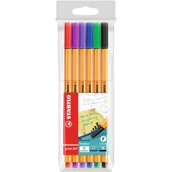 STABILO Tűfilc készlet, 0,4 mm, STABILO "Point 88", 6 különböző szín