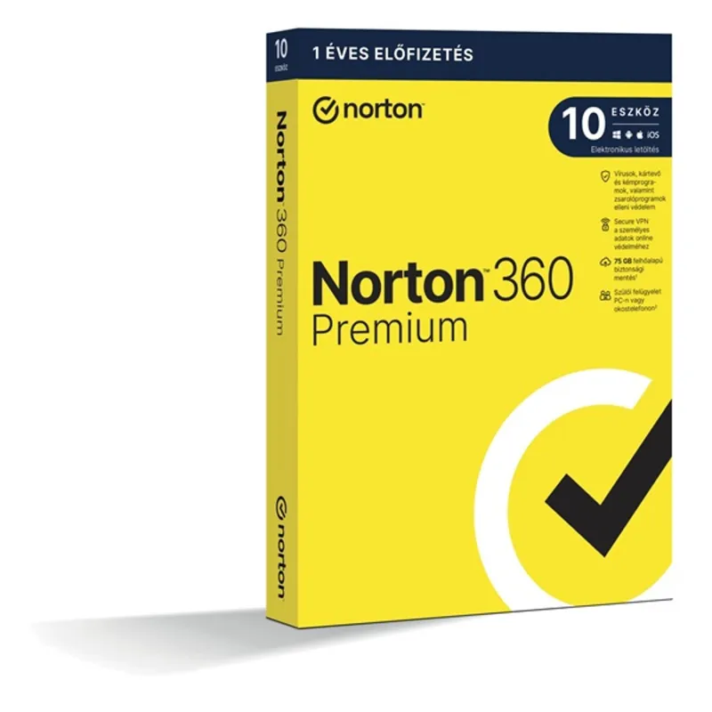 Norton 360 Premium 75GB HUN 1 Felhasználó 10 gép 1 éves dobozos vírusirtó szoftver Norton 360 Premium 75GB HUN 1 Felhasználó 10 gép 1 éves dobozos vírusirtó szoftver