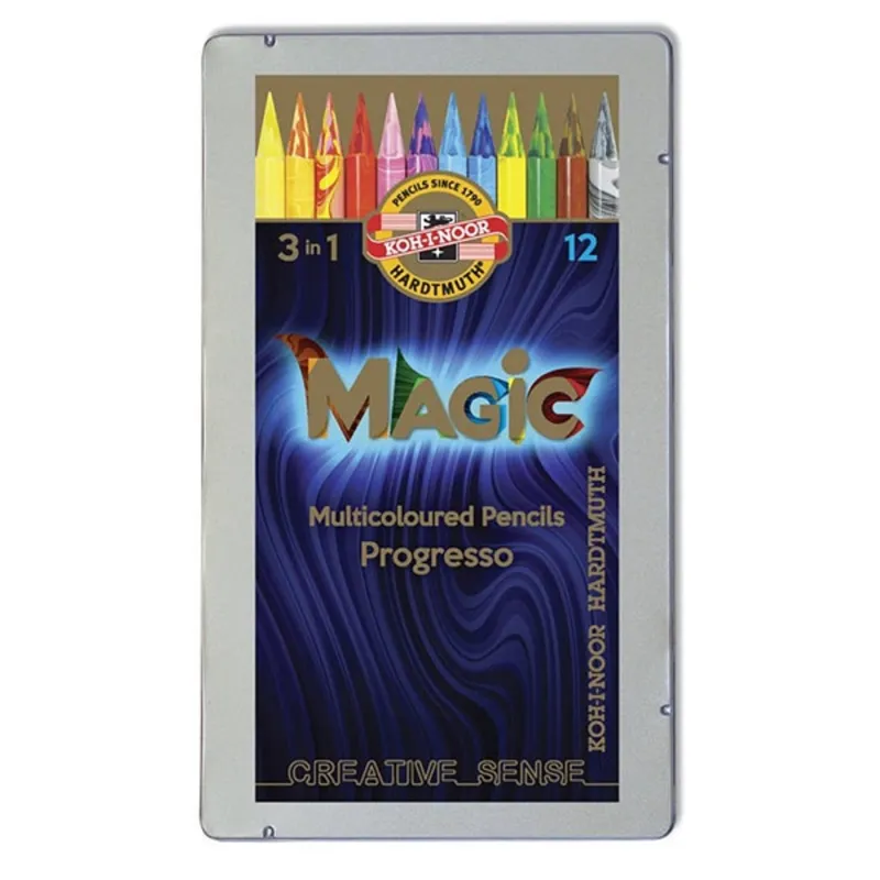 Koh-I-Noor 8772 Progresso Magic henger alakú 12db-os színes ceruza készlet Koh-I-Noor 8772 Progresso Magic henger alakú 12db-os színes ceruza készlet