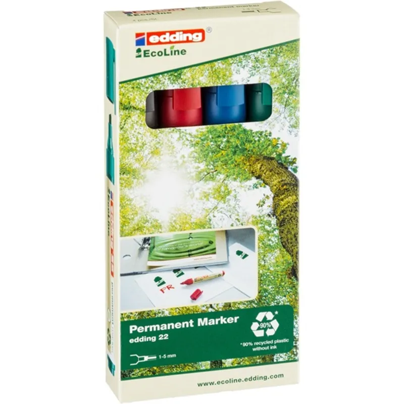 Edding 22 Ecoline 4db-os vegyes színű permanent marker készlet Edding 22 Ecoline 4db-os vegyes színű permanent marker készlet