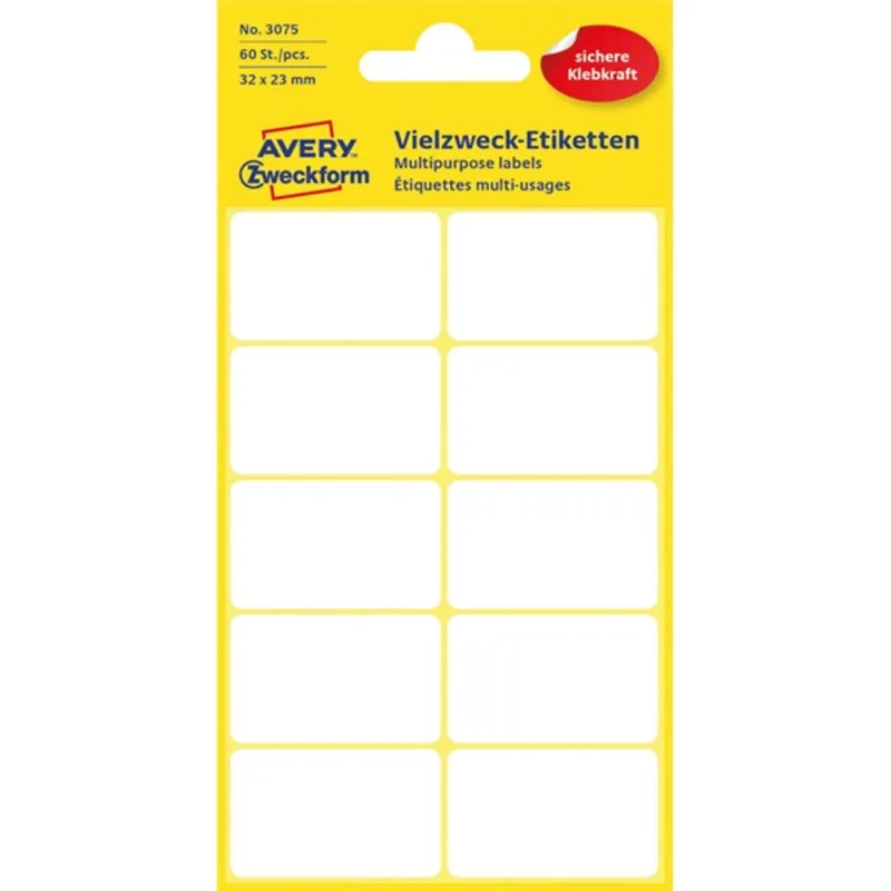 Avery 3075 32x23mm univerzális 60db-os fehér etikett Avery 3075 32x23mm univerzális 60db-os fehér etikett