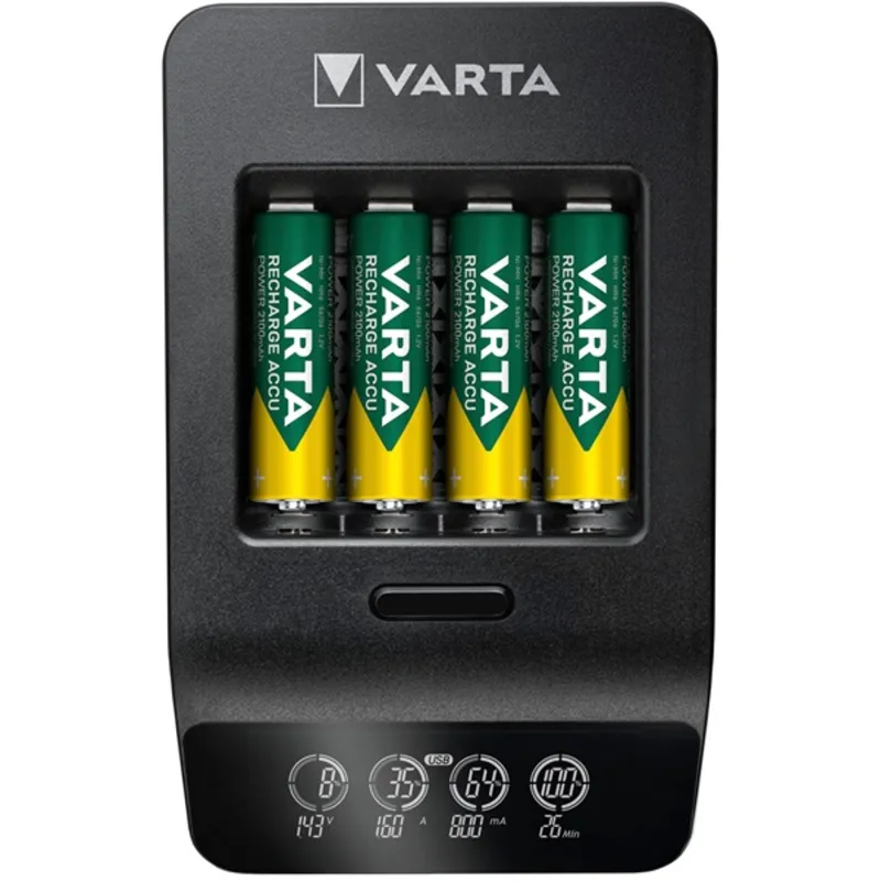 Varta LCD Smart Charger AA/AAA NiMH akkumulátor töltő fekete (USB port) + 4x AA 2100mAh battery Varta LCD Smart Charger AA/AAA NiMH akkumulátor töltő fekete (USB port) + 4x AA 2100mAh battery