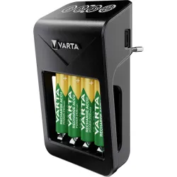 Varta LCD Plug Charger AA/AAA/PP3(9V) NiMH akkumulátor töltő fekete (USB port) + 4x AA 2100mAh battery
