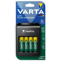 Varta LCD Plug Charger AA/AAA/PP3(9V) NiMH akkumulátor töltő fekete (USB port) + 4x AA 2100mAh battery