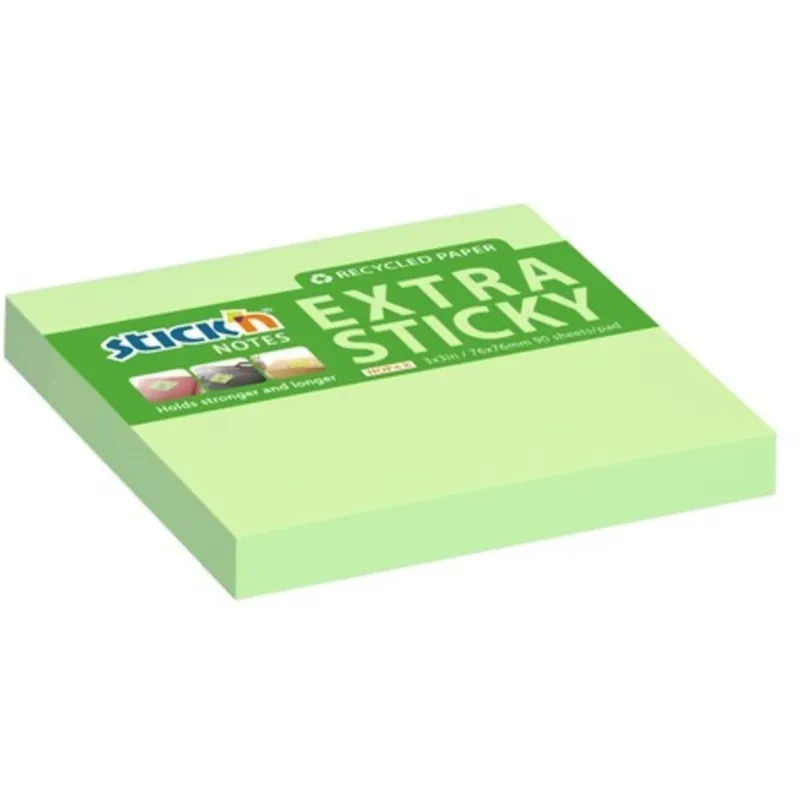 Stick`N ExtraSticky Recycled 76x76 mm 90 lap újrahasznosított pasztell zöld jegyzettömb Stick`N ExtraSticky Recycled 76x76 mm 90 lap újrahasznosított pasztell zöld jegyzettömb