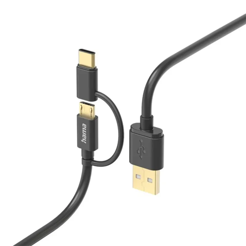 Hama Kábel - 201533 (2in1, Micro USB/USB-C, USB 2.0, 1m, fekete) Hama Kábel - 201533 (2in1, Micro USB/USB-C, USB 2.0, 1m, fekete)