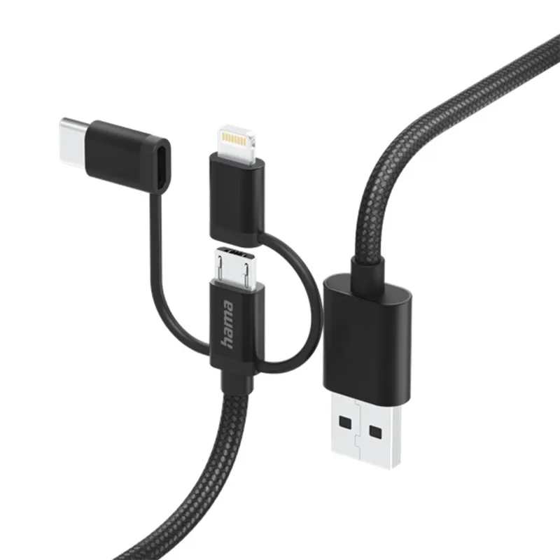Hama Kábel - 201536 (3in1, Micro USB/USB-C/Lightning, USB 2.0, 1,5m, fekete) Hama Kábel - 201536 (3in1, Micro USB/USB-C/Lightning, USB 2.0, 1,5m, fekete)