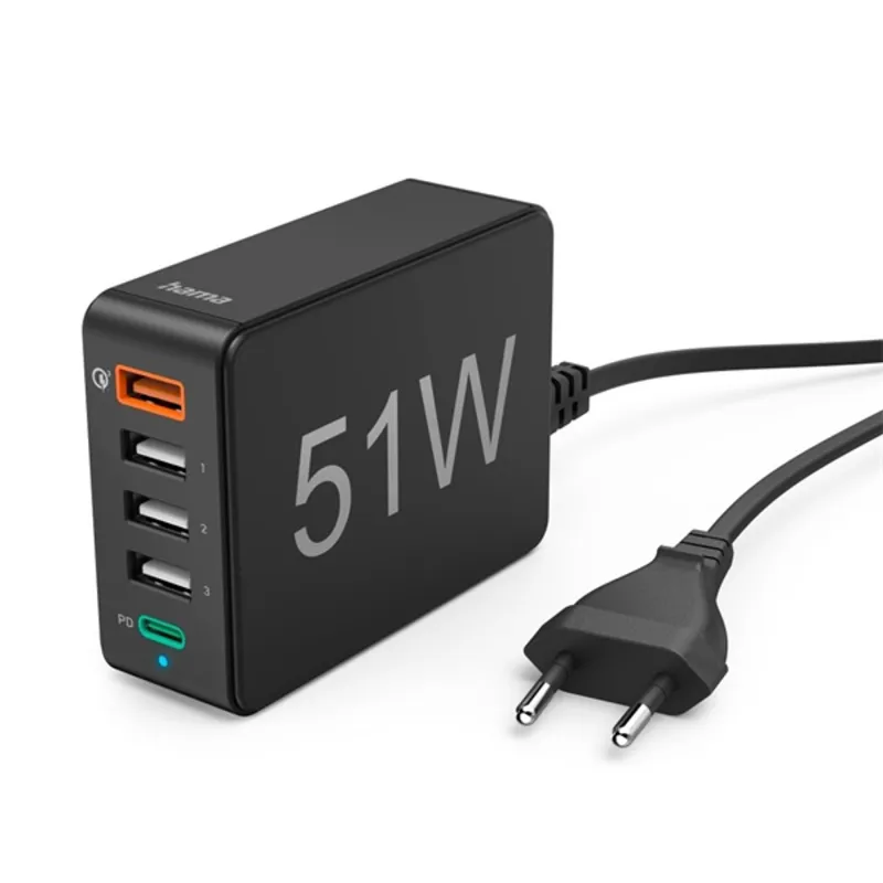 Hama Hálozati töltő - 201630 (5in1, 4xUSB-A, 1xUSB-C, PD/QC, 51W, fekete) Hama Hálozati töltő - 201630 (5in1, 4xUSB-A, 1xUSB-C, PD/QC, 51W, fekete)
