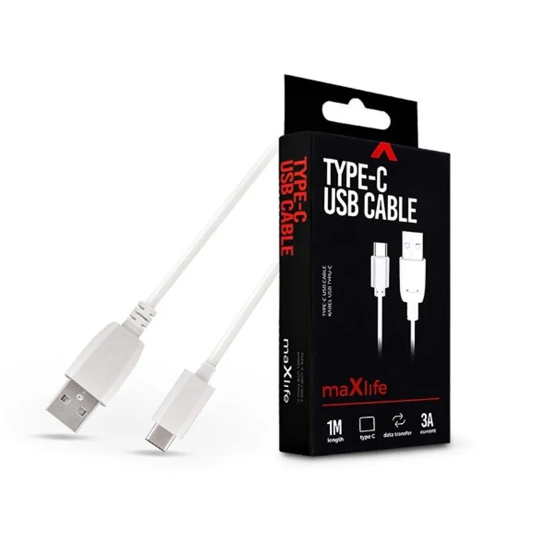 Maxlife TF-0174 1m Type C 3A fehér adat- és töltőkábel Maxlife TF-0174 1m Type C 3A fehér adat- és töltőkábel