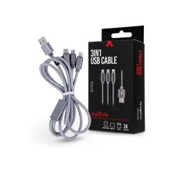 Maxlife TF-0168 3az1-ben USB-A - Lightning/microUSB/Type C adat- és töltőkábel 1m ezüst