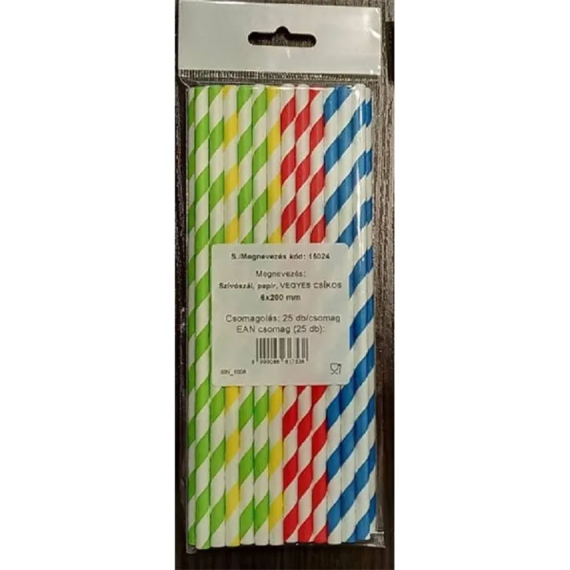 Vegyes színű, csíkos 15024 6mmx200mm 25db/csomag papír szívószál Vegyes színű, csíkos 15024 6mmx200mm 25db/csomag papír szívószál