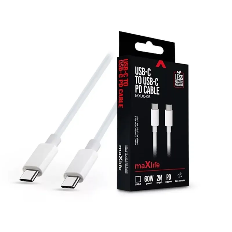 Maxlife TF-0180 2m 60W Type C apa-apa fehér adat- és töltőkábel Maxlife TF-0180 2m 60W Type C apa-apa fehér adat- és töltőkábel