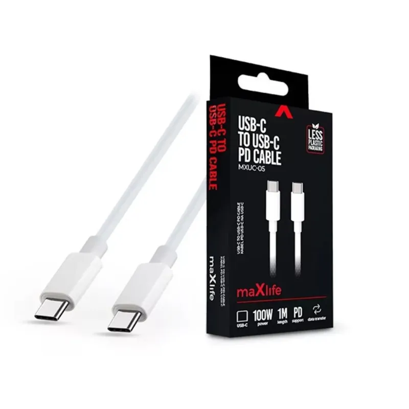 Maxlife TF-0181 1m 100W Type C apa-apa fehér adat- és töltőkábel Maxlife TF-0181 1m 100W Type C apa-apa fehér adat- és töltőkábel