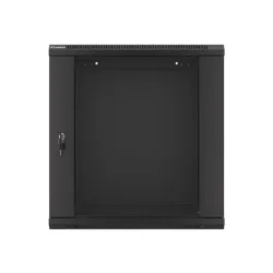 Lanberg WF01-6412-10B 19" 12U SZÉL:600 MÉLY:450 MAG:640 lapraszerelt üvegajtós fekete fali rack szekrény