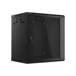 Lanberg WF01-6412-10B 19" 12U SZÉL:600 MÉLY:450 MAG:640 lapraszerelt üvegajtós fekete fali rack szekrény