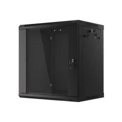 Lanberg WF01-6412-10B 19" 12U SZÉL:600 MÉLY:450 MAG:640 lapraszerelt üvegajtós fekete fali rack szekrény