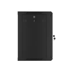 Lanberg WF01-6412-10B 19" 12U SZÉL:600 MÉLY:450 MAG:640 lapraszerelt üvegajtós fekete fali rack szekrény