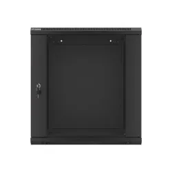 Lanberg WF01-6612-10B 19" 12U SZÉL:600 MÉLY:600 MAG:640 lapraszerelt üvegajtós fekete fali rack szekrény