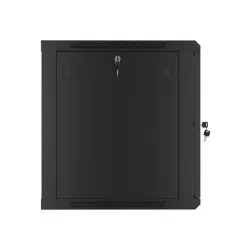 Lanberg WF01-6612-10B 19" 12U SZÉL:600 MÉLY:600 MAG:640 lapraszerelt üvegajtós fekete fali rack szekrény