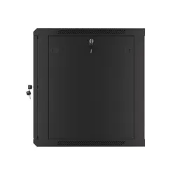 Lanberg WF01-6612-10B 19" 12U SZÉL:600 MÉLY:600 MAG:640 lapraszerelt üvegajtós fekete fali rack szekrény