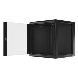 Lanberg WF01-6612-10B 19" 12U SZÉL:600 MÉLY:600 MAG:640 lapraszerelt üvegajtós fekete fali rack szekrény