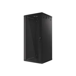 Lanberg WF01-6627-10B 19" 27U SZÉL:600 MÉLY:600 MAG:1307 lapraszerelt üvegajtós fekete fali rack szekrény