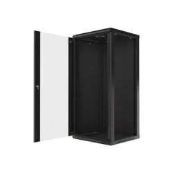 Lanberg WF01-6627-10B 19" 27U SZÉL:600 MÉLY:600 MAG:1307 lapraszerelt üvegajtós fekete fali rack szekrény