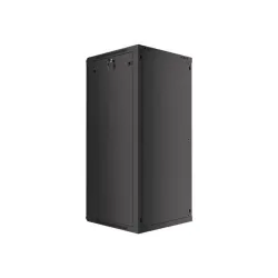Lanberg WF01-6627-10B 19" 27U SZÉL:600 MÉLY:600 MAG:1307 lapraszerelt üvegajtós fekete fali rack szekrény