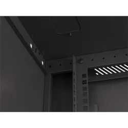 Lanberg WF01-6627-10B 19" 27U SZÉL:600 MÉLY:600 MAG:1307 lapraszerelt üvegajtós fekete fali rack szekrény