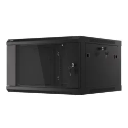 Lanberg WF01-6606-10B 19" 6U SZÉL:600 MÉLY:600 MAG:379 lapraszerelt üvegajtós fekete fali rack szekrény