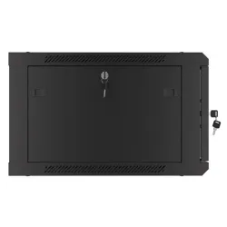Lanberg WF01-6606-10B 19" 6U SZÉL:600 MÉLY:600 MAG:379 lapraszerelt üvegajtós fekete fali rack szekrény