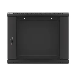 Lanberg WF01-6609-10B 19" 9U SZÉL:600 MÉLY:600 MAG:512 lapraszerelt üvegajtós fekete fali rack szekrény