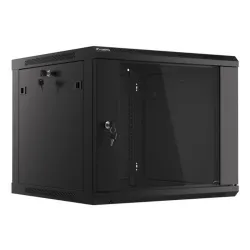Lanberg WF01-6609-10B 19" 9U SZÉL:600 MÉLY:600 MAG:512 lapraszerelt üvegajtós fekete fali rack szekrény