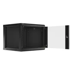 Lanberg WF01-6609-10B 19" 9U SZÉL:600 MÉLY:600 MAG:512 lapraszerelt üvegajtós fekete fali rack szekrény