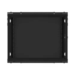 Lanberg WF01-6609-10B 19" 9U SZÉL:600 MÉLY:600 MAG:512 lapraszerelt üvegajtós fekete fali rack szekrény