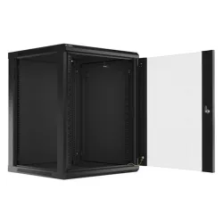 Lanberg 19" fali rack szekrény 15U/600X600 üvegajtó, lapraszerelt, fekete V2