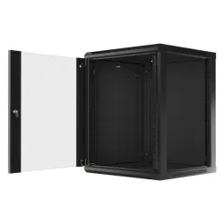 Lanberg 19" fali rack szekrény 15U/600X600 üvegajtó, lapraszerelt, fekete V2