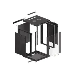 Lanberg 19" fali rack szekrény 15U/600X600 üvegajtó, lapraszerelt, fekete V2