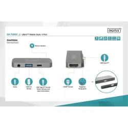 Digitus USB-C Mobile Dock 4 Port Gray