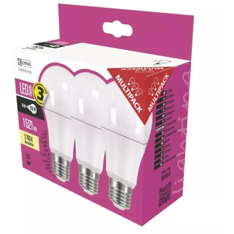 Emos LED izzó E27 14W meleg fehér 3db/cs (ZQ5160.3) Emos LED izzó E27 14W meleg fehér 3db/cs (ZQ5160.3)