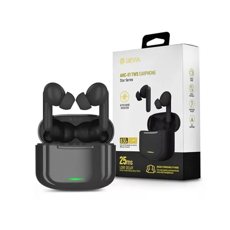Devia ST359552 ANC-E1 Bluetooth True Wireless fekete sztereó fülhallgató Devia ST359552 ANC-E1 Bluetooth True Wireless fekete sztereó fülhallgató