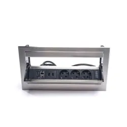 TOO RPS-110-3S IP20,3x 2P+f,HDMI,RJ45,2x USB-A,hidraulikus,színes csomagolás,ezüst asztalba süllyeszthető elosztó