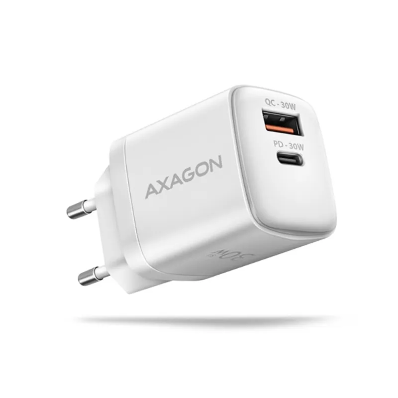Axagon ACU-PQ30W USB-C + QC3.0 30W fehér fali töltő Axagon ACU-PQ30W USB-C + QC3.0 30W fehér fali töltő