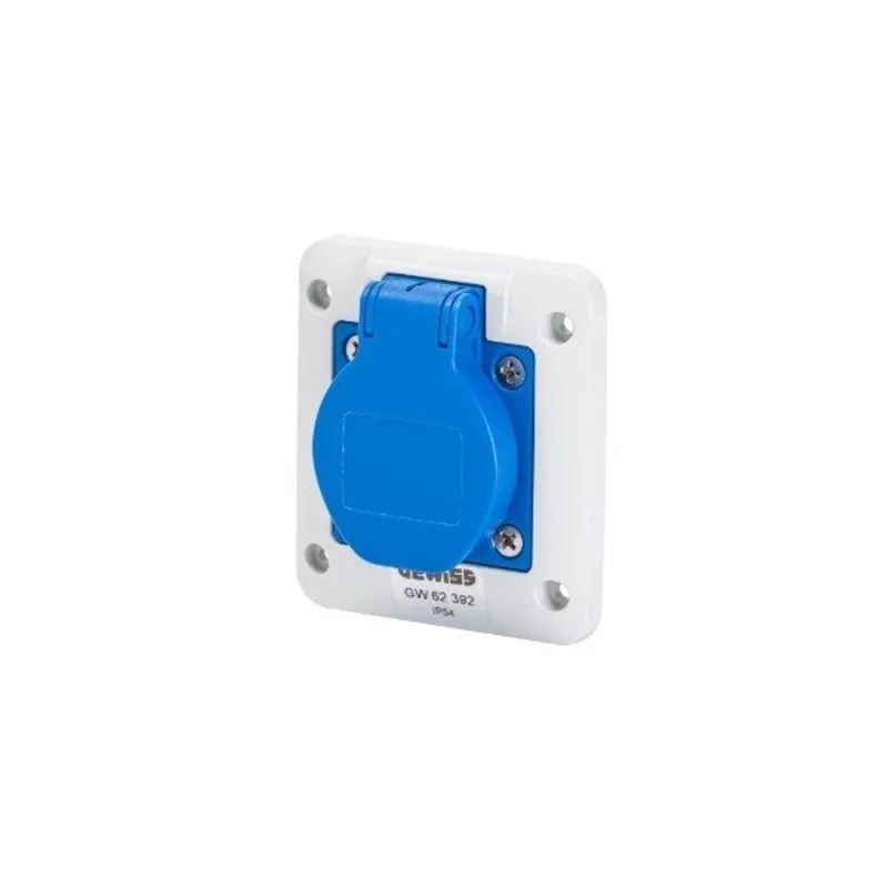 Gewiss GW62392 2P+E 16A 2P 230V műanyag kék egyenes csavaros IP54 csapófedéllel beépíthető ipari dugalj Gewiss GW62392 2P+E 16A 2P 230V műanyag kék egyenes csavaros IP54 csapófedéllel beépíthető ipari dugalj