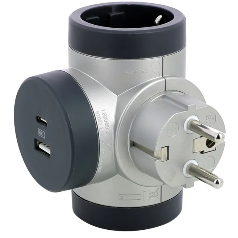 Legrand 694524 kettős USB-A + USB-C alumínium forgatható 2P+F elosztódugó Legrand 694524 kettős USB-A + USB-C alumínium forgatható 2P+F elosztódugó