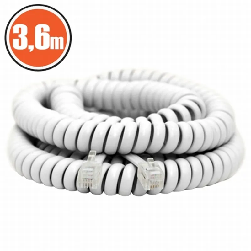 PRC 20104 4P4C spirál telefonvezeték 3,6m fehér PRC 20104 4P4C spirál telefonvezeték 3,6m fehér