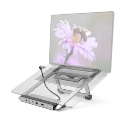 Hama USB HUB + állvány - 200139 (USB-C 12in1, 4xUSB, 2xHDMI, 1xDP, 1xLAN, 3xUSB-C, 1xAUX, 100W PD, szürke)