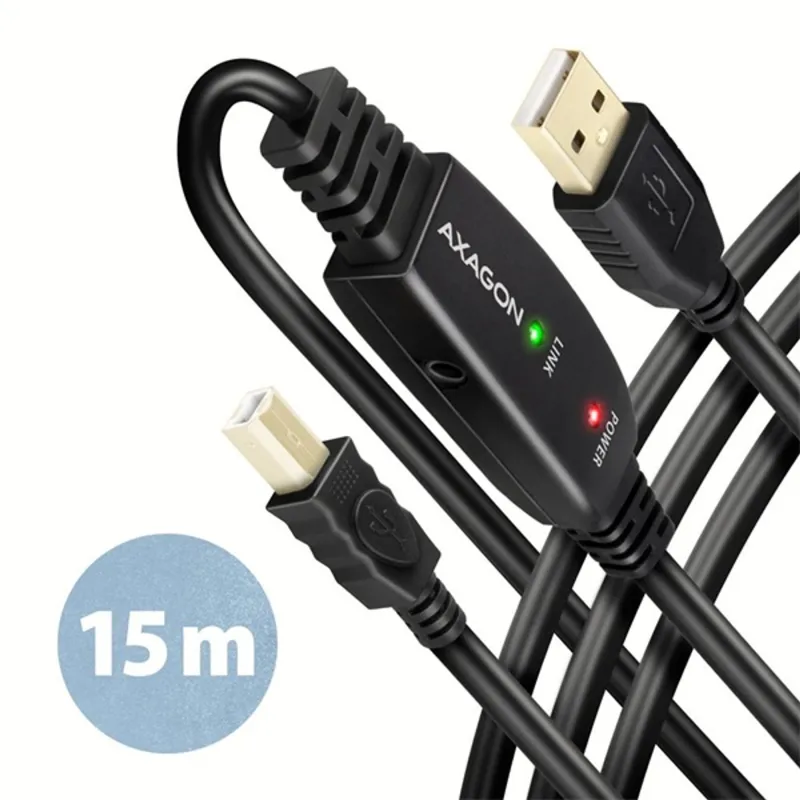 Axagon ADR-215B 15m USB 2.0 A apa - USB B apa aktív repeater kábel Axagon ADR-215B 15m USB 2.0 A apa - USB B apa aktív repeater kábel