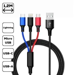 Cellect 3az1-ben töltőkábel micro USB+Type-C+Lightning (MDCU-3IN1)