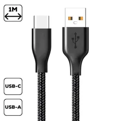 Cellect USB-A - Type-C szövetborítású adatkábel 1m fekete (MDCU-TEXT-TYPEC-BK)